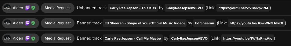 Example of media request bans tracked in audit logs