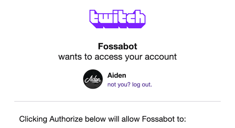 Twitch authorization screen - Top of page